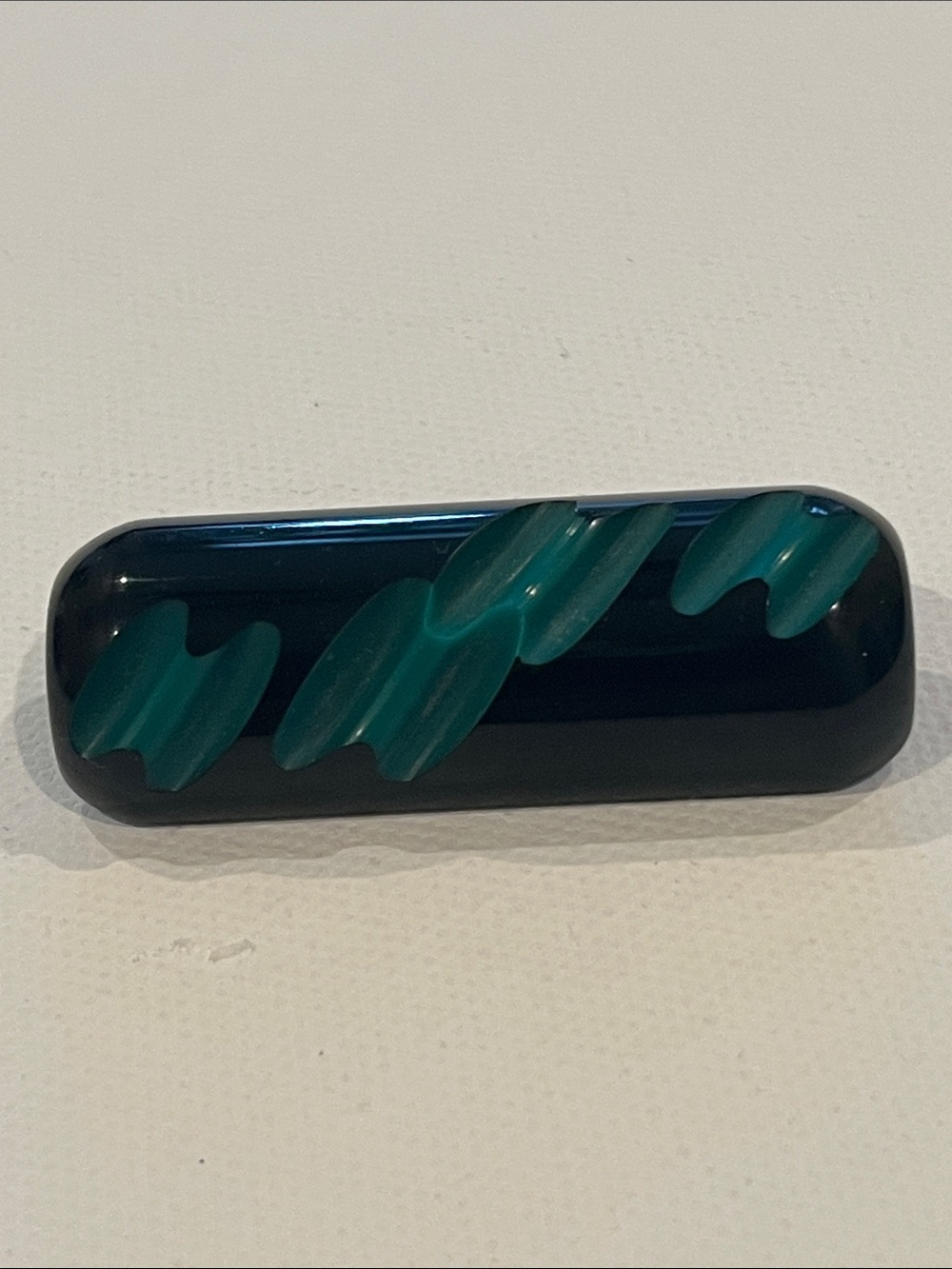 Black Bakelite Barrette with Teal Swirl Brooch